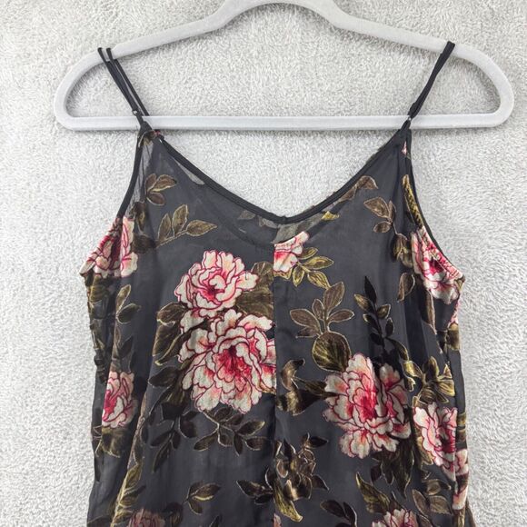 American Eagle Dress Women S Black Velvet Rose Floral Burn Out Slip V-Neck Sheer - Picture 7 of 13